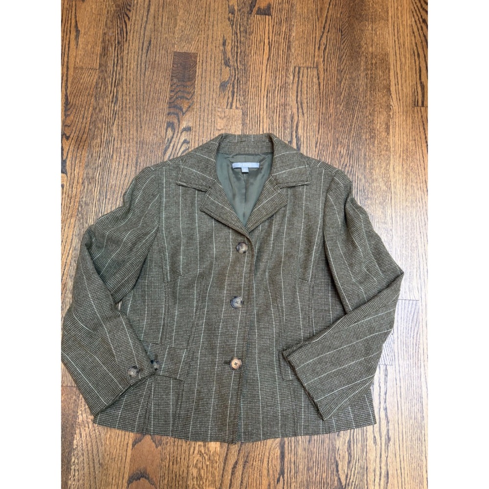 AT Studio Blazer 12 Olive 90% Wool Pinstripe Dark Academia Heritage Schoolcore